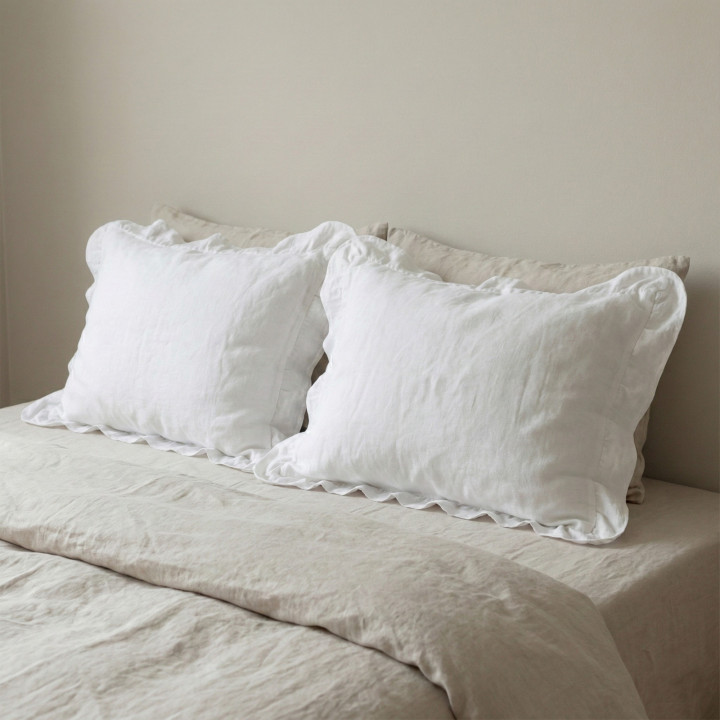 White linen pillowcase — Frilled, 170 GSM | LinenOwl