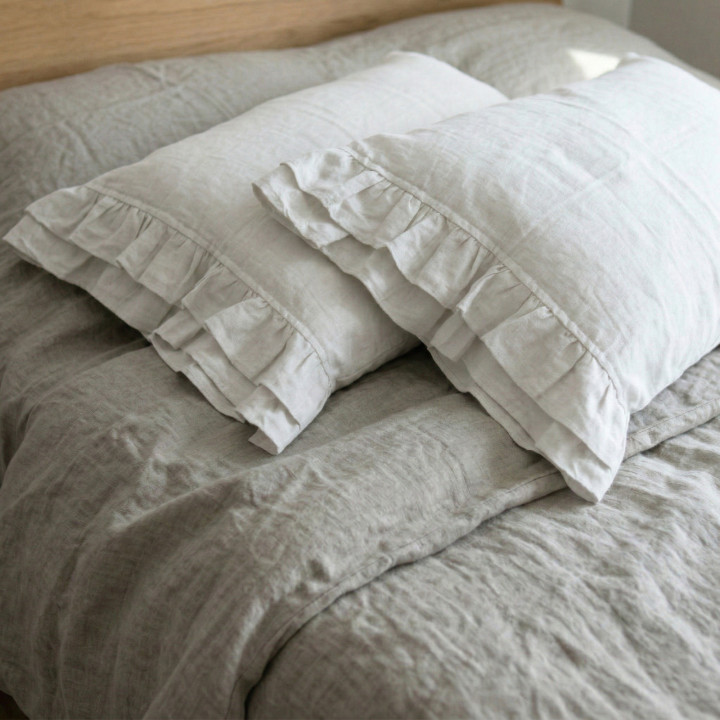 White linen pillowcase — Doubled Ruffle, 170 GSM | LinenOwl