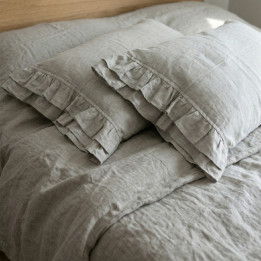Oatmeal linen pillowcase — Doubled Ruffle, 170 GSM | LinenOwl