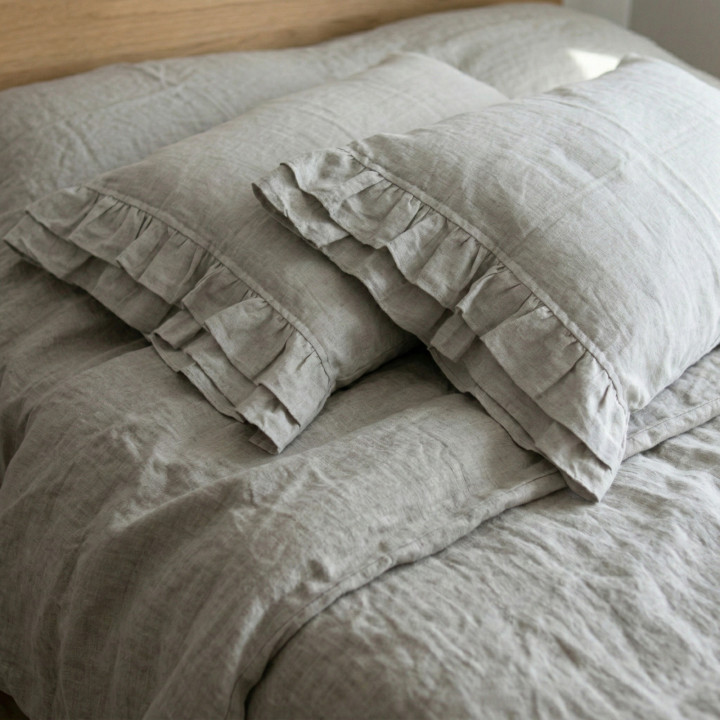 Oatmeal linen pillowcase — Doubled Ruffle, 170 GSM | LinenOwl