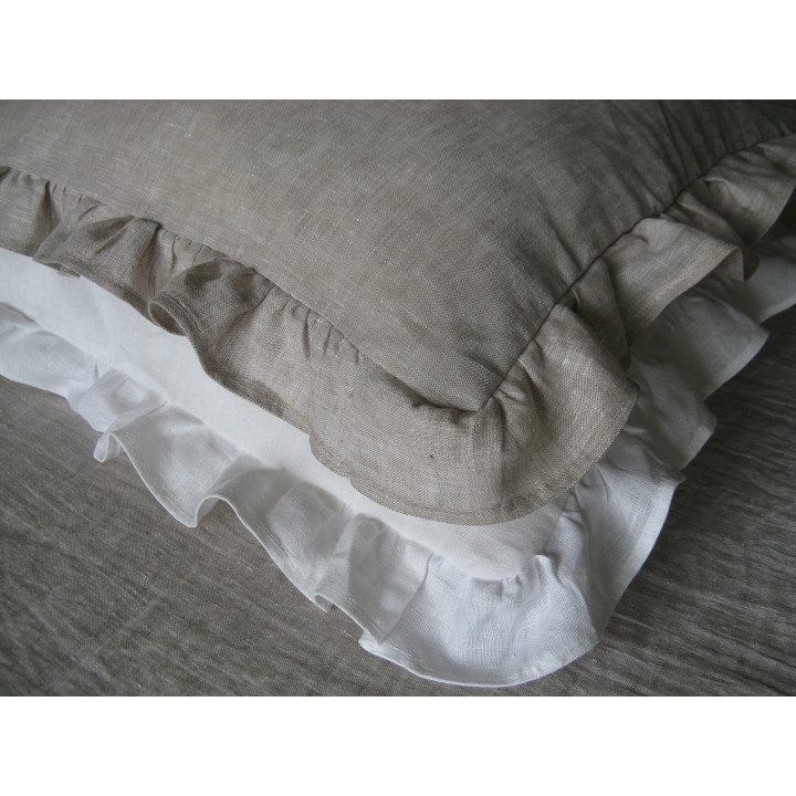 Oatmeal linen pillowcase — Frilled, 170 GSM | LinenOwl